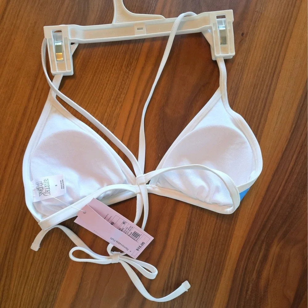 Women's Blue, White & Orange Floral Bikini Top Size S (291)